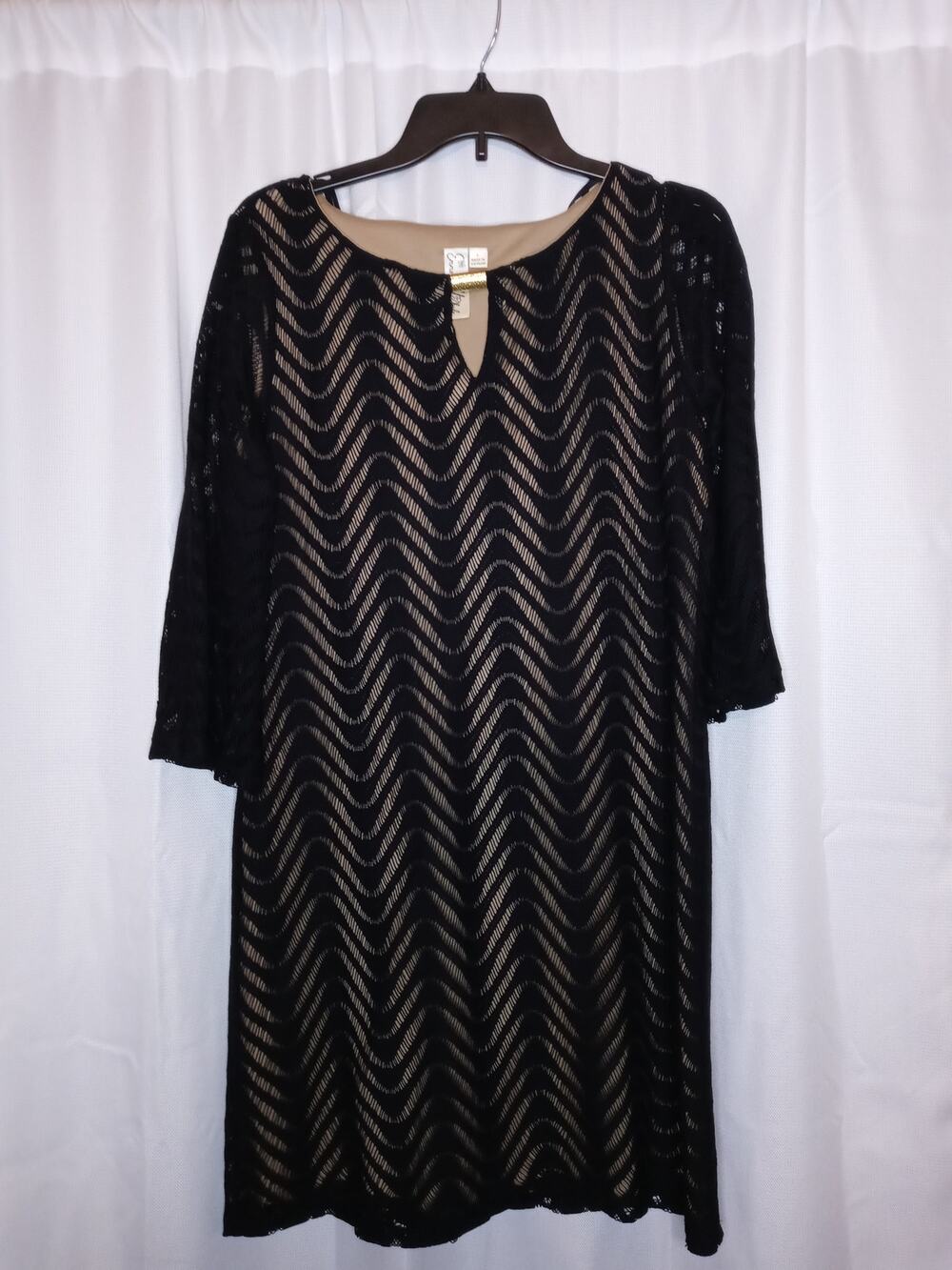 Emma & Michele Dress Size Large Black Zig Zag Lace Striped